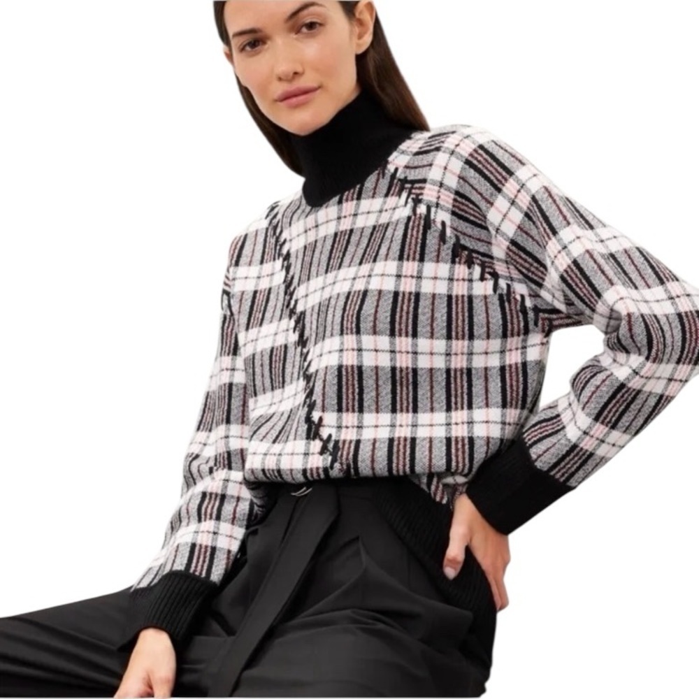 Phillip Lim Women's Plaid Jacquard Sweater Turtleneck Warm New Small Wool Blend
